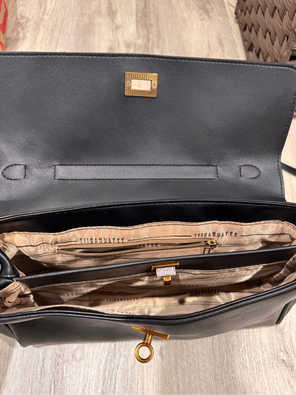 Black Faux Leather Shoulder Bag Gold Hardware Small - Picture 6 of 8